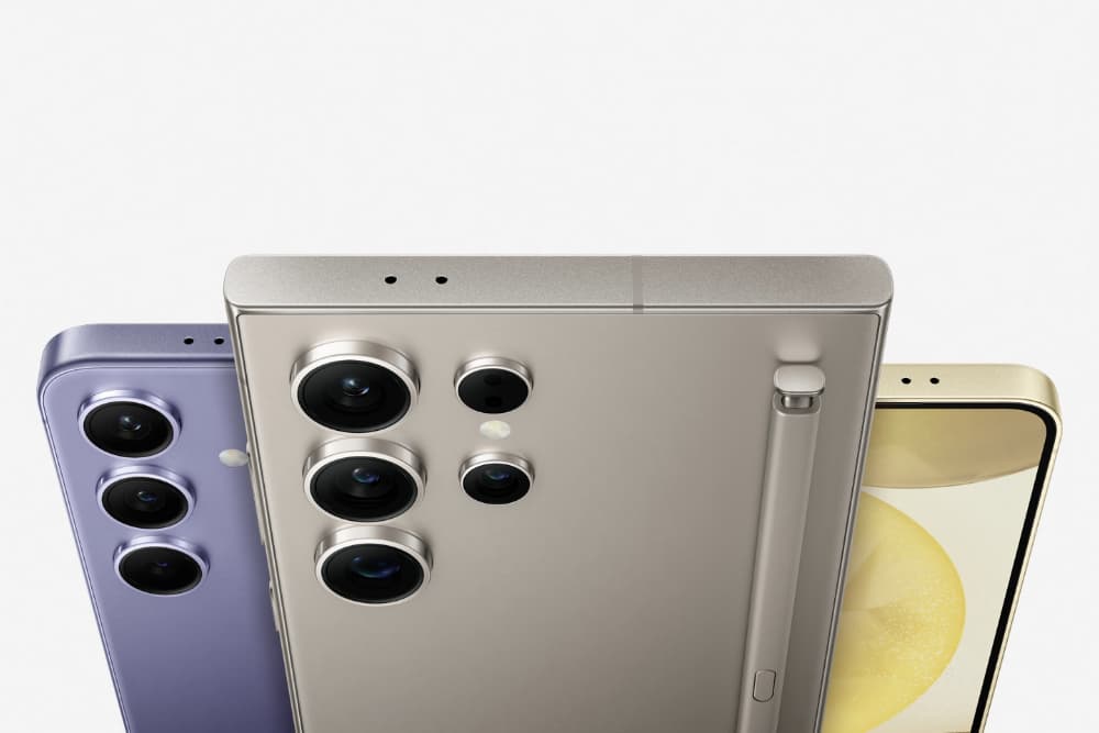 Samsung Galaxy S24 series phones in several colors