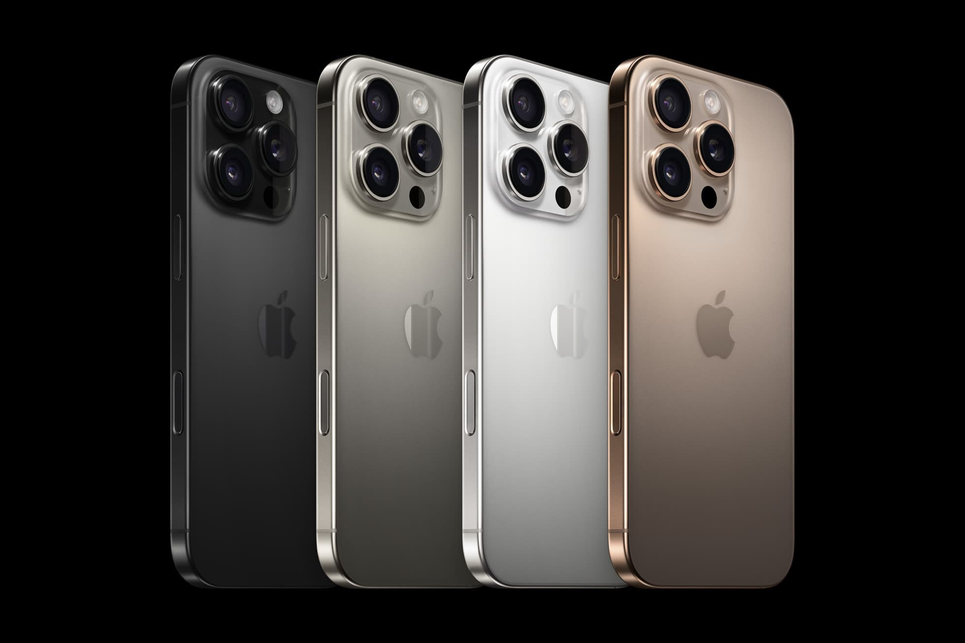 Apple iPhone 16 Pro shown in its four titanium finishes